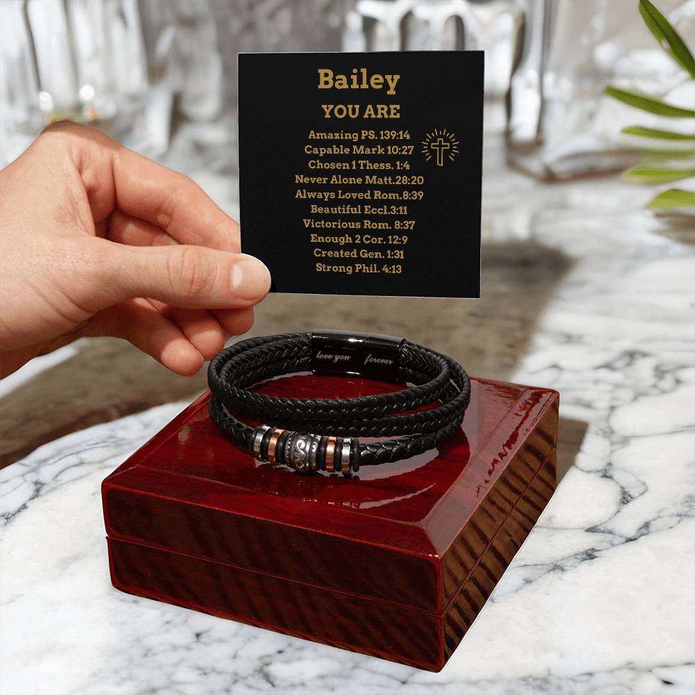 Personalized Motivational christian gifts for men,Bible verse vegan leather mens bracelet,Trendy christian bracelet, Christian Gifts teenage boys Baptism
