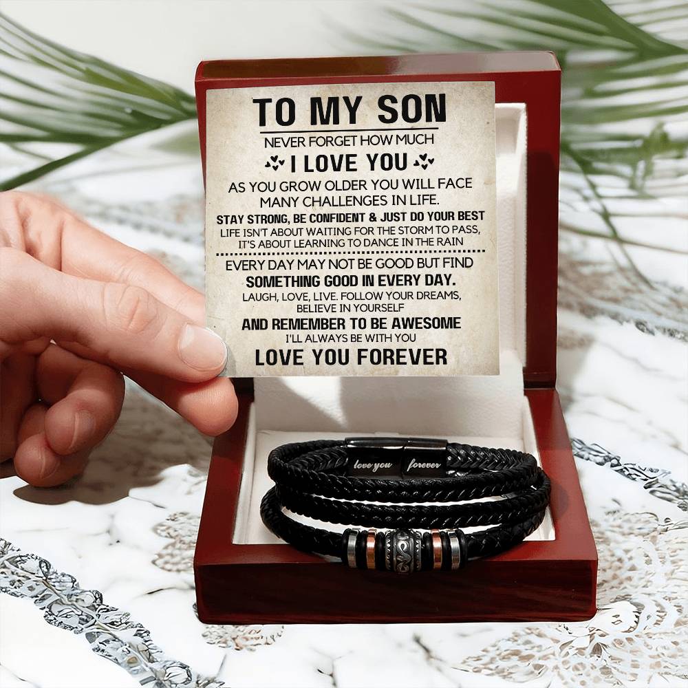 Leather Bracelet for Men Engraved Gift for Son Birthday, Graduation, Christmas