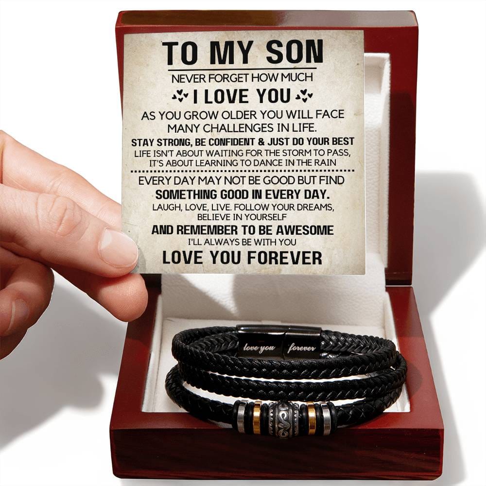 Leather Bracelet for Men Engraved Gift for Son Birthday, Graduation, Christmas