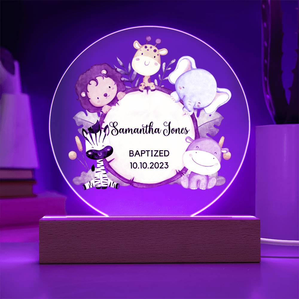 Personalized Baptism Gift Acrylic plaque Safari Animal Gift Christening Keepsake For Boys New Baby Bapstized Gift