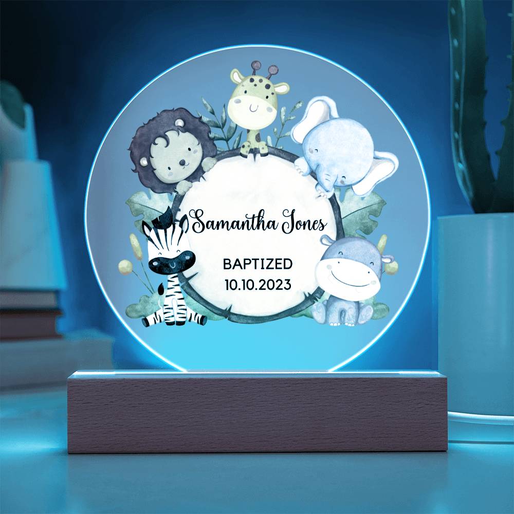 Personalized Baptism Gift Acrylic plaque Safari Animal Gift Christening Keepsake For Boys New Baby Bapstized Gift