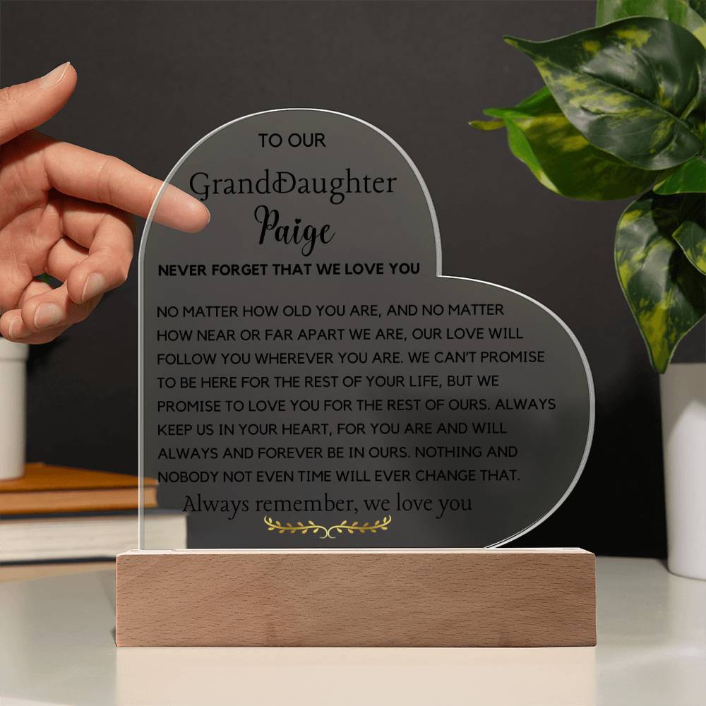 To My Granddaughter Acrylic Plaque, Gift for Birthday, Christmas