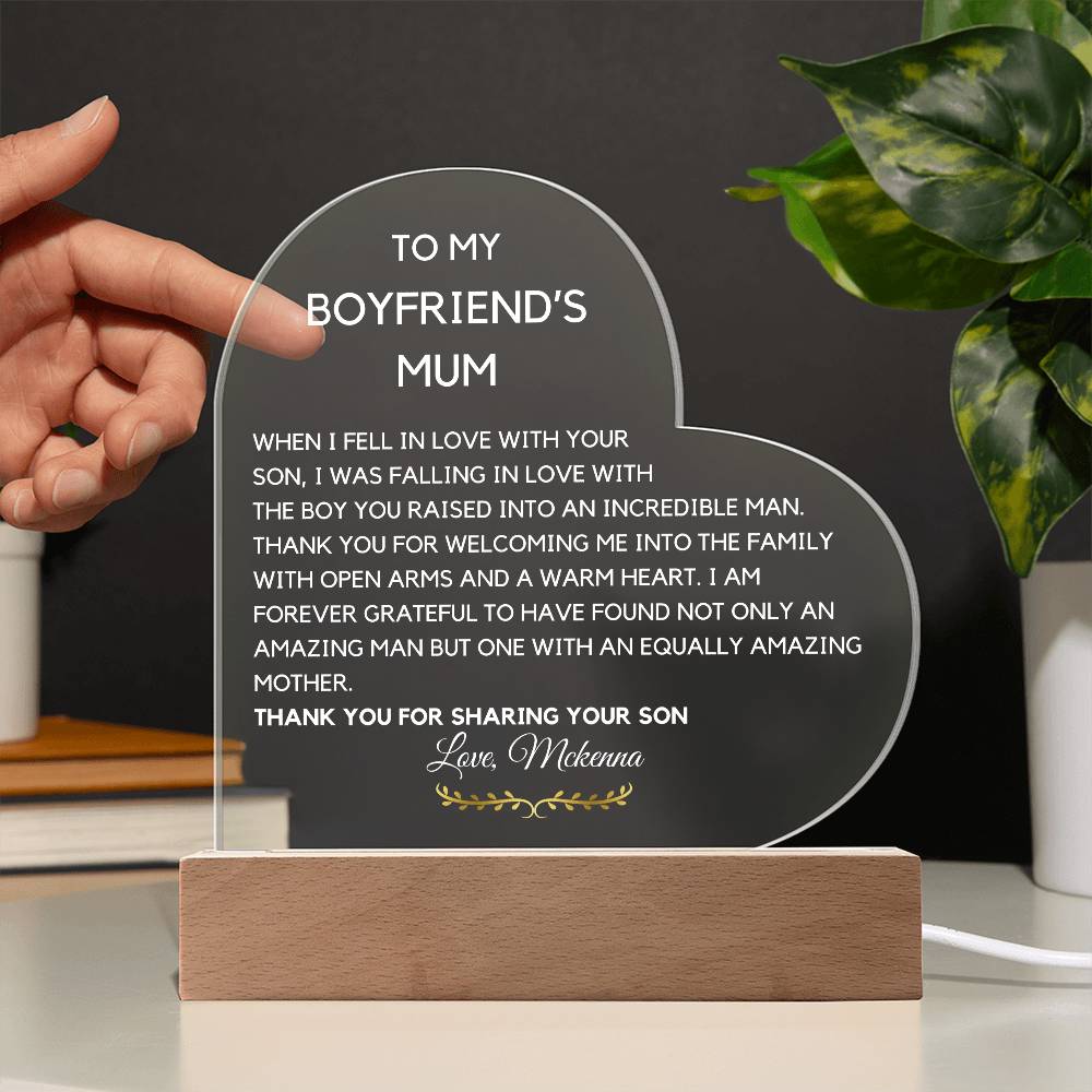 Boyfriend's mum acrylic plaque, Custom Christmas gift for boyfriend's mom, Personalized My boyfriends mother appreciation gifts