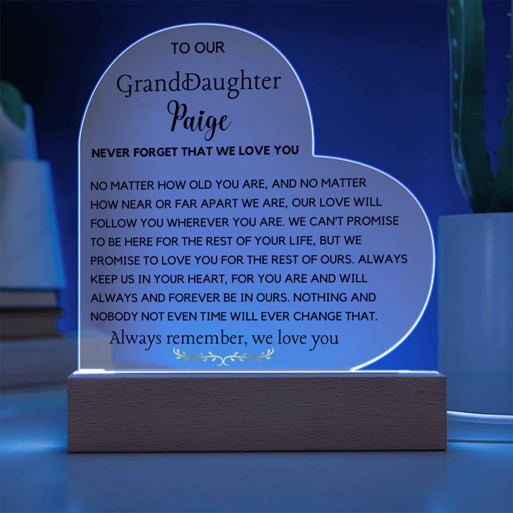 To My Granddaughter Acrylic Plaque, Gift for Birthday, Christmas