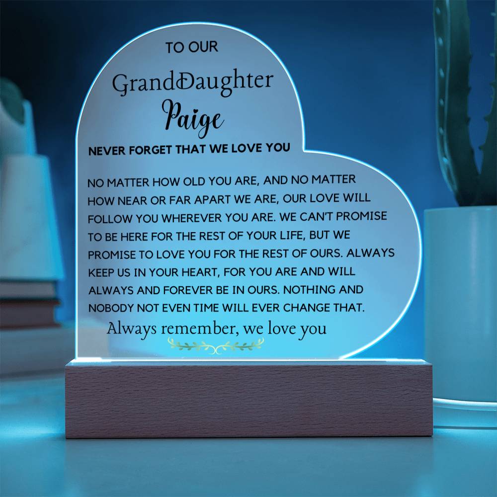 To My Granddaughter Acrylic Plaque, Gift for Birthday, Christmas