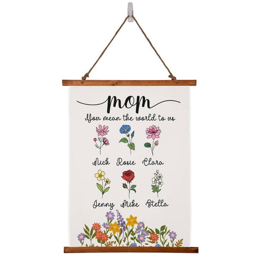 Personalized Birthflower Mom Wall Tapestry Birth Flower gift for mom  Mothers Day gift