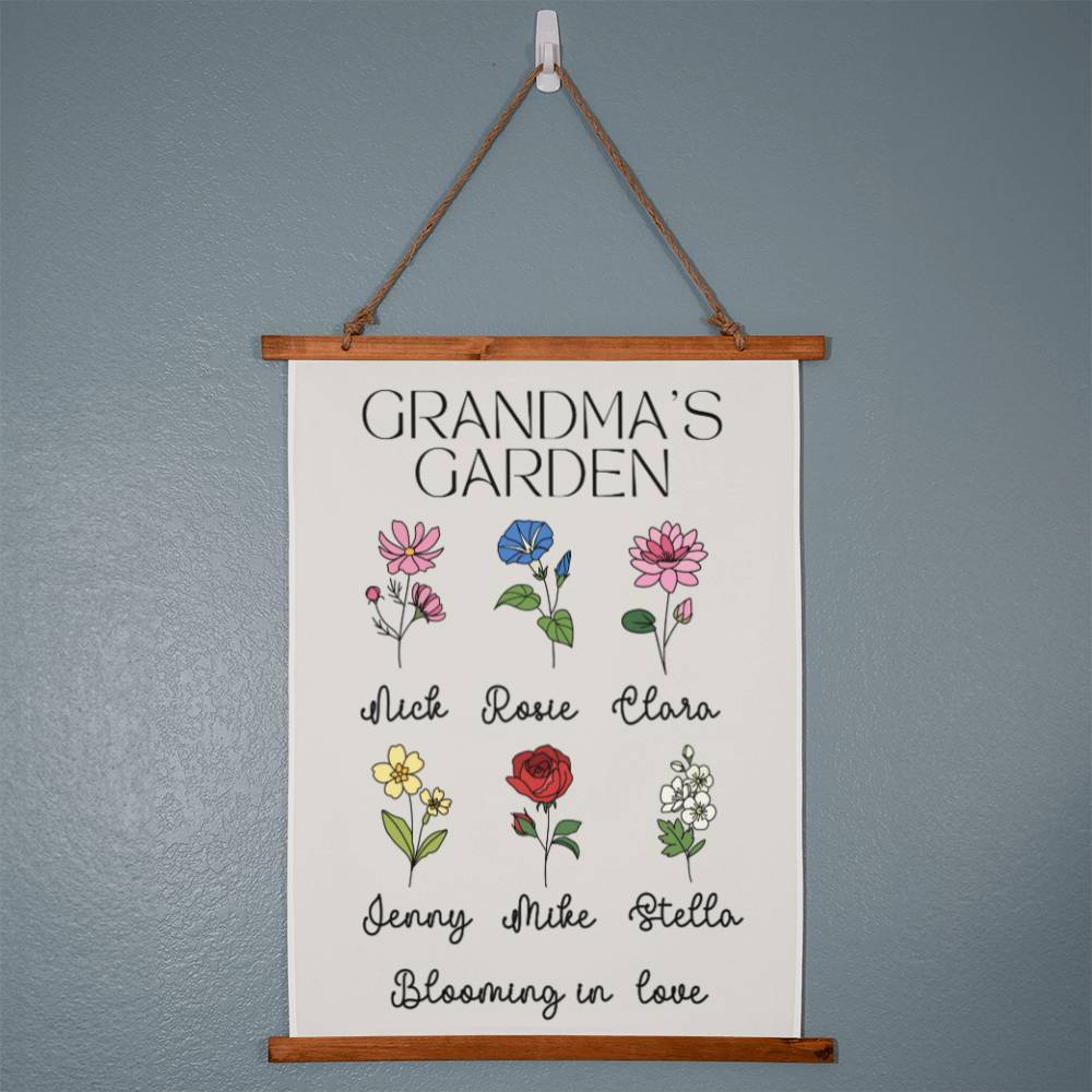 Grandma's Garden Birth flower Wall Tapestry Personalized Birthflower Wall Art Gift for Nana Mothers day Gift for Memaw
