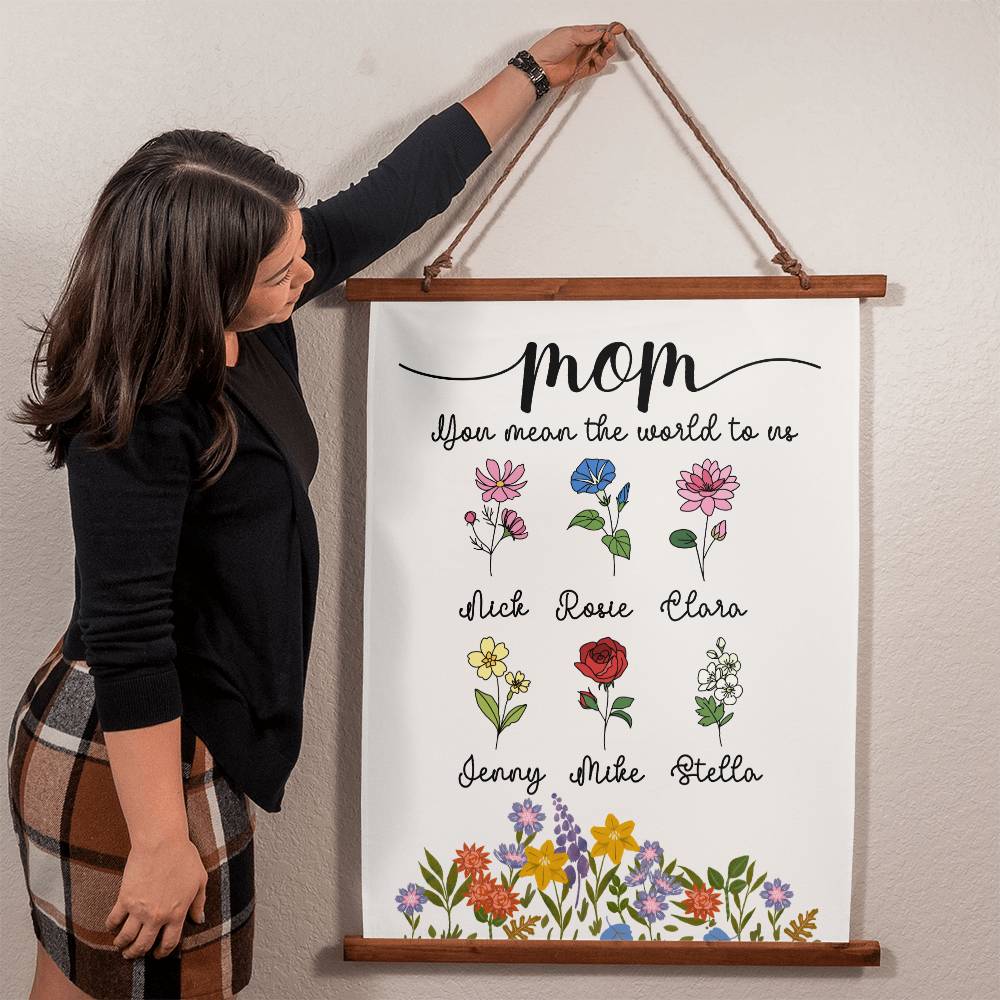 Personalized Birthflower Mom Wall Tapestry Birth Flower gift for mom  Mothers Day gift