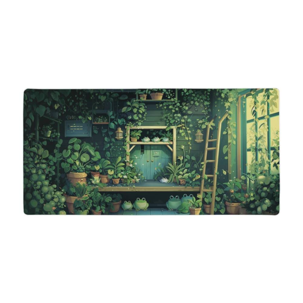 Kawaii Frog Lofi Desk Mat, Kawaii Gaming Mouse Pad, Cute Frog Deskpad, Lily Pad Themed Laptop Mat, Kawaii Desk Decor