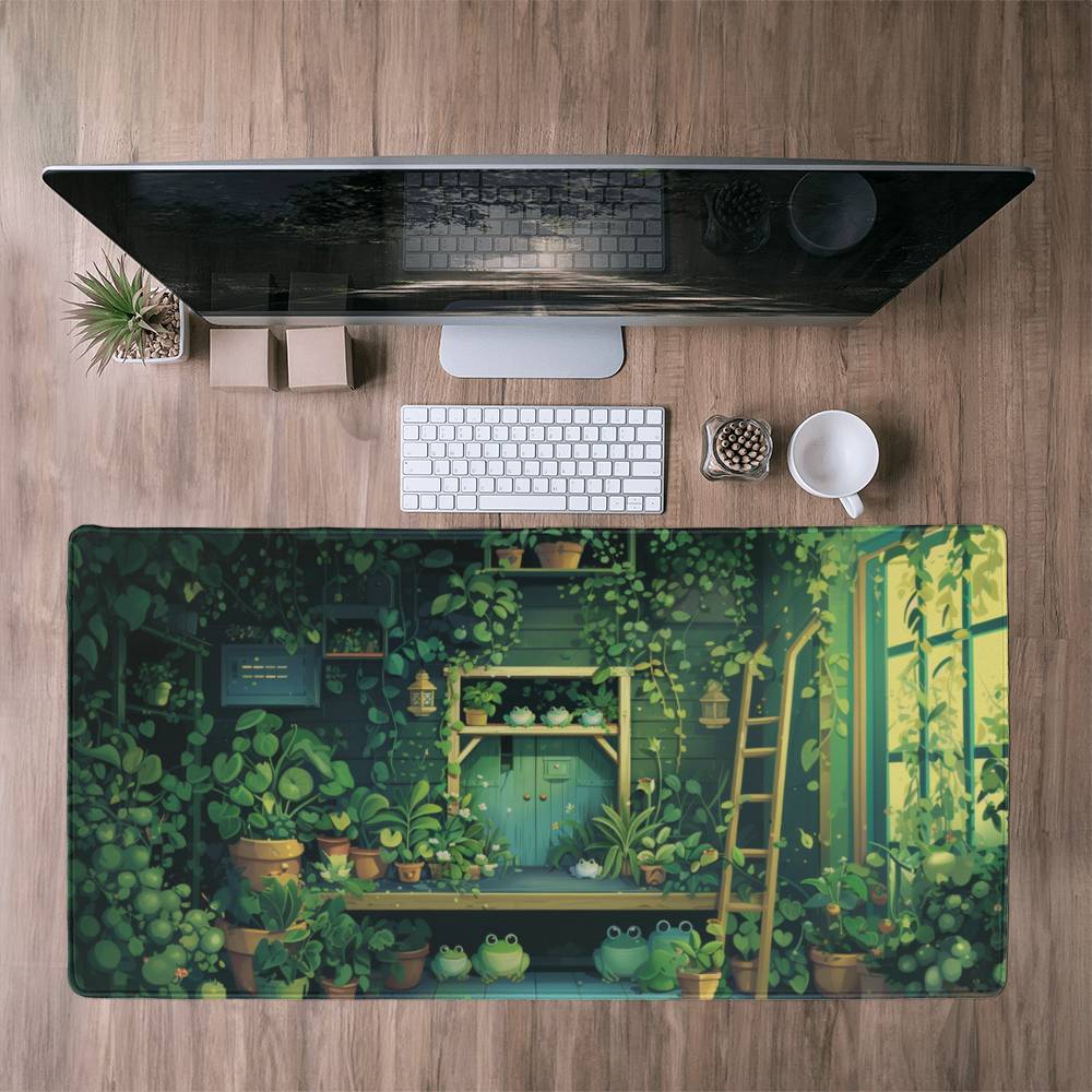 Kawaii Frog Lofi Desk Mat, Kawaii Gaming Mouse Pad, Cute Frog Deskpad, Lily Pad Themed Laptop Mat, Kawaii Desk Decor