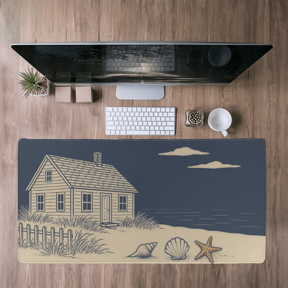 Cape cod beach house desk mat, Beach scene xl mouse pad, New england desk decor, Nautical aesthetic mousepad,Coastal landscape extended mouse pad