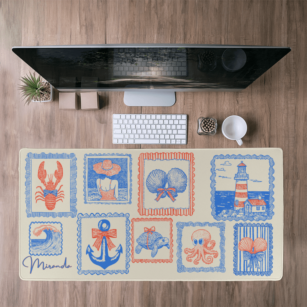 Stamp Coastal Desk mat, Fisherman aesthetic deskmat, Coastal xl mouse pad