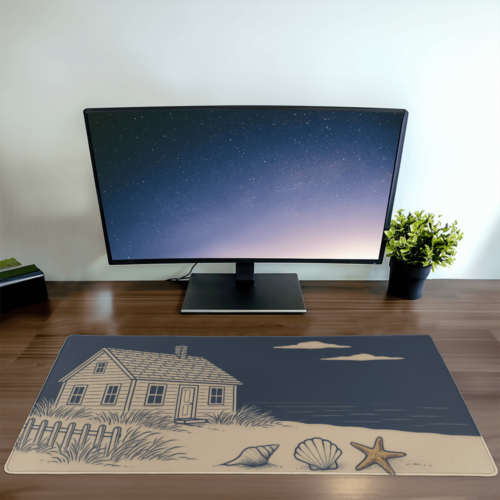 Cape cod beach house desk mat, Beach scene xl mouse pad, New england desk decor, Nautical aesthetic mousepad,Coastal landscape extended mouse pad