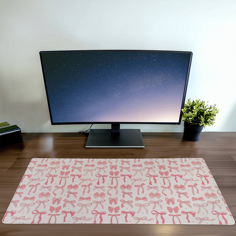 Coquette Pattern Desk Mat Pink Bow Aesthetic Desk Pad Y2K Coquette Room Decor Deskmat