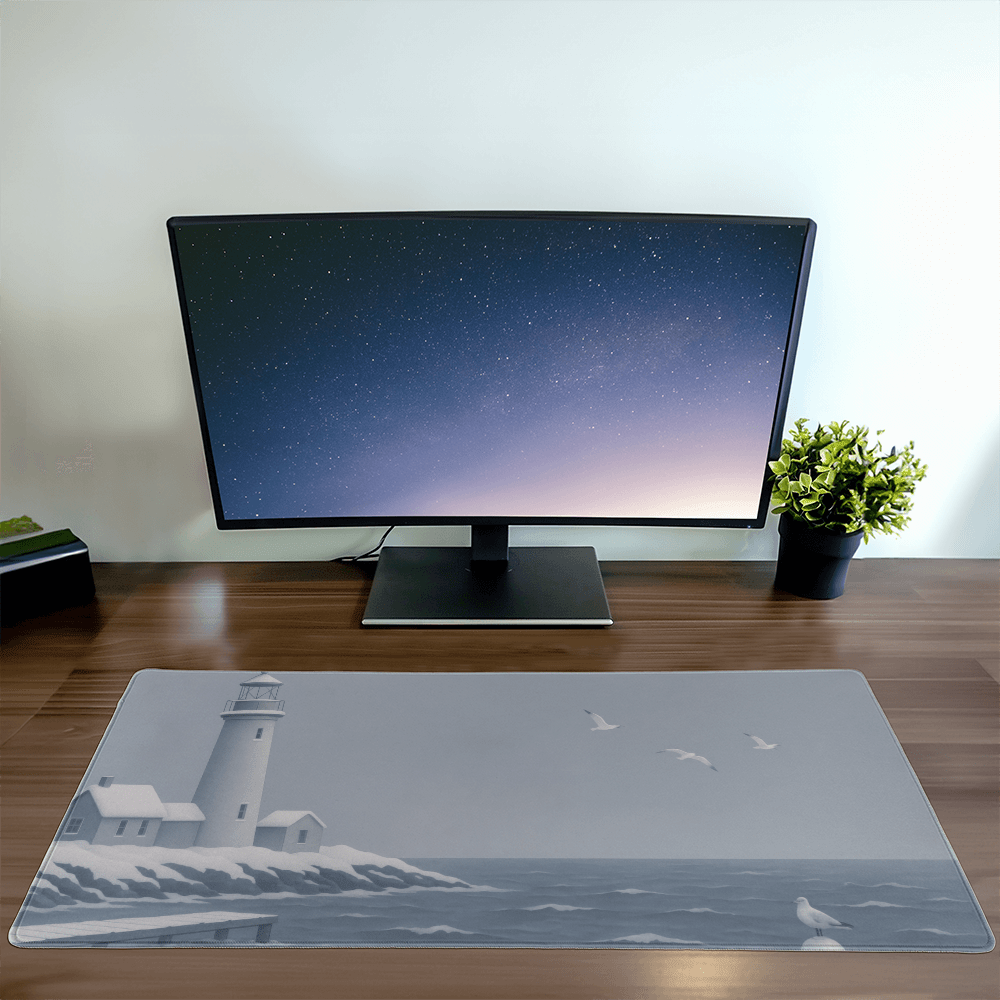 New England Decor Lighthouse Computer desk mat Nautical extra large Desk pad Beach house office decor,  Coastal landscape extended mouse pad