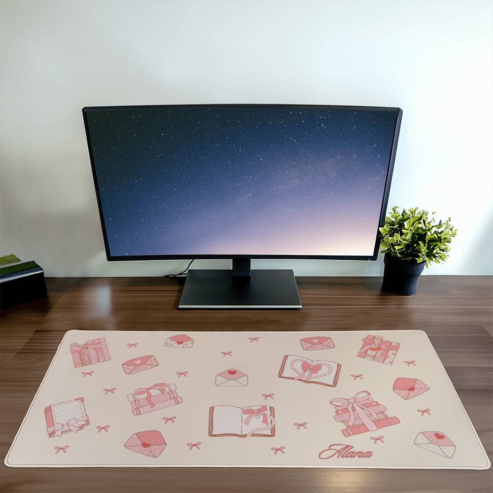 Personalized Bookish Coquette Desk Mat Pink Bow Aesthetic Desk Pad Y2K Coquette Room Decor Deskmat