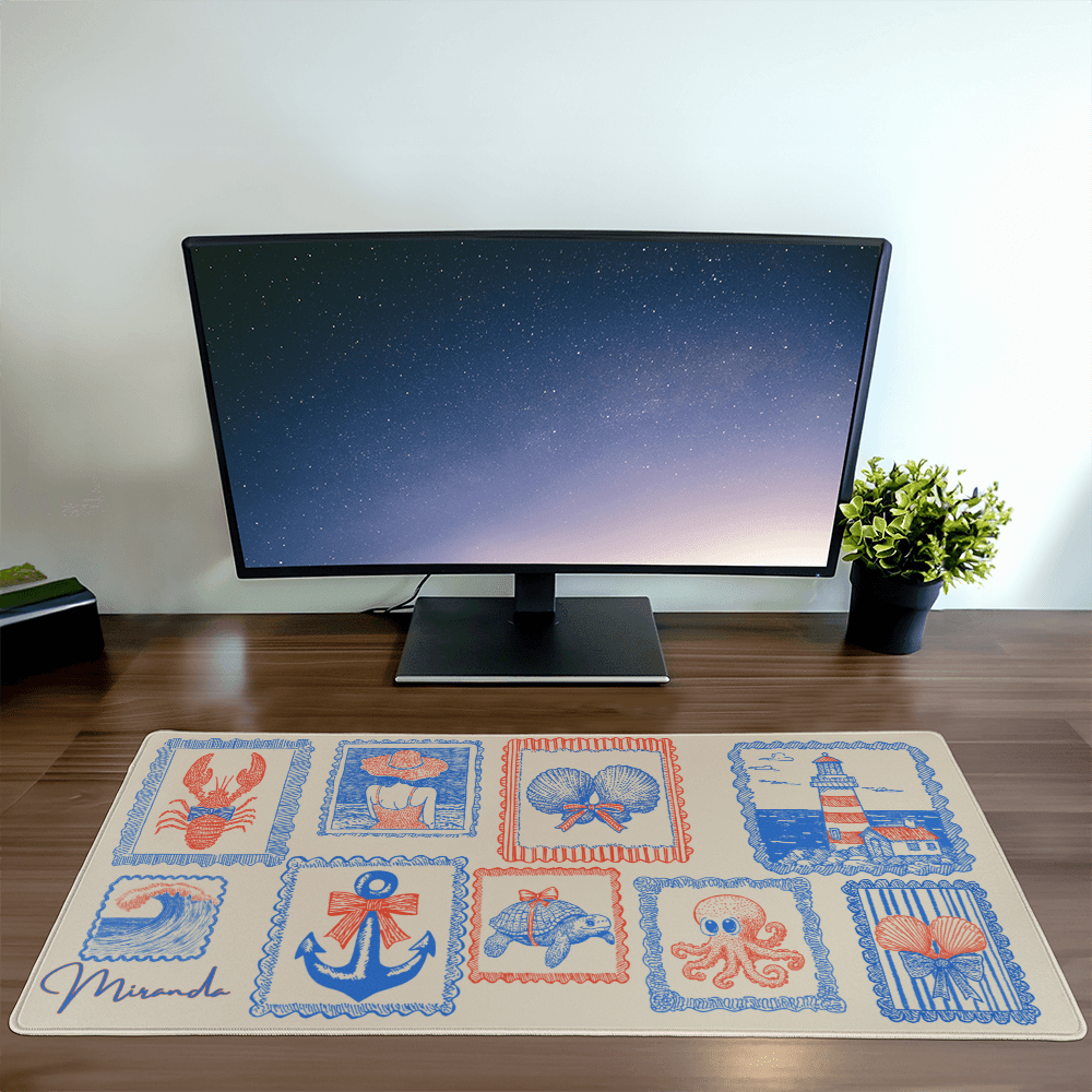 Stamp Coastal Desk mat, Fisherman aesthetic deskmat, Coastal xl mouse pad