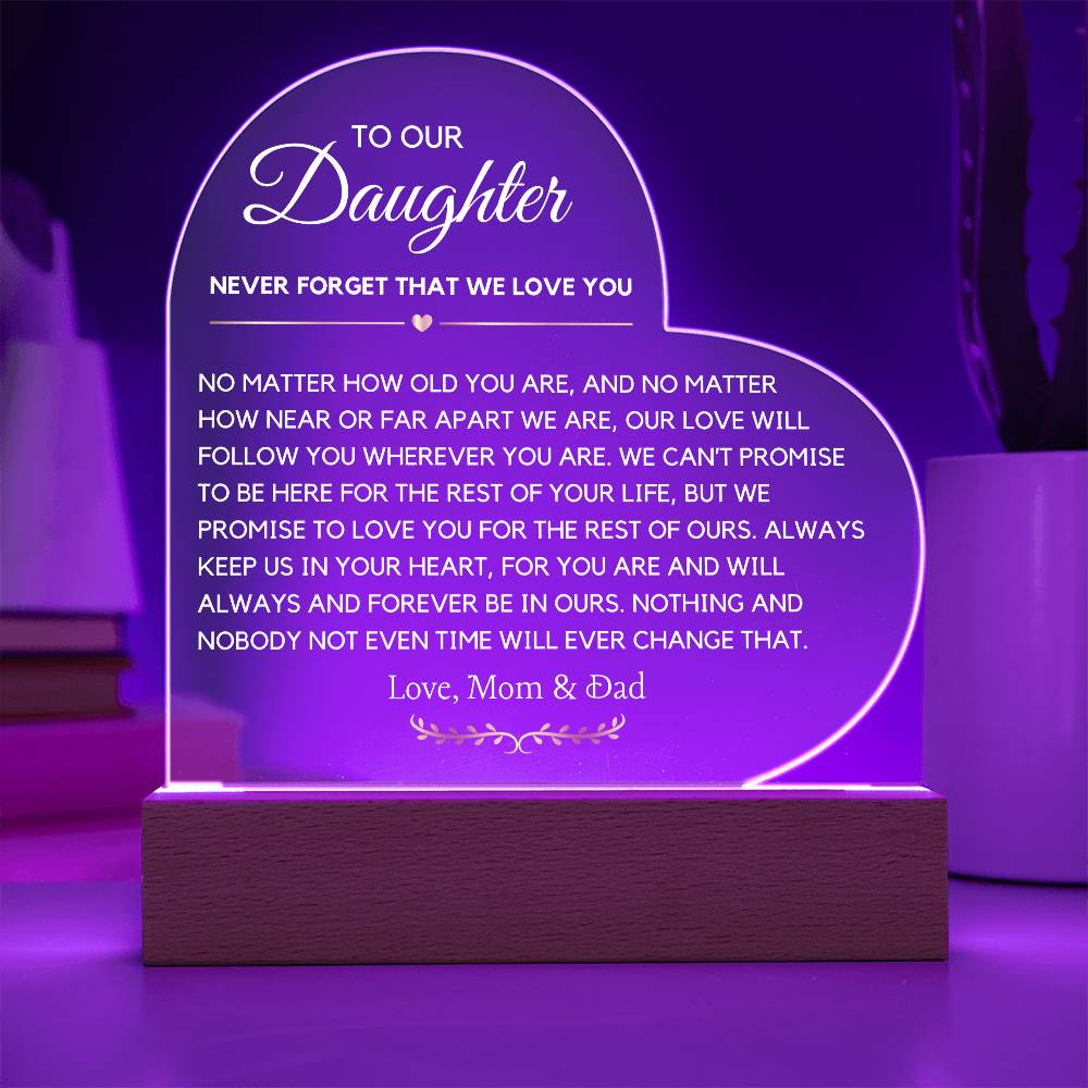 Letter to our Daughter From Mom & Dad Heart LED Acrylic