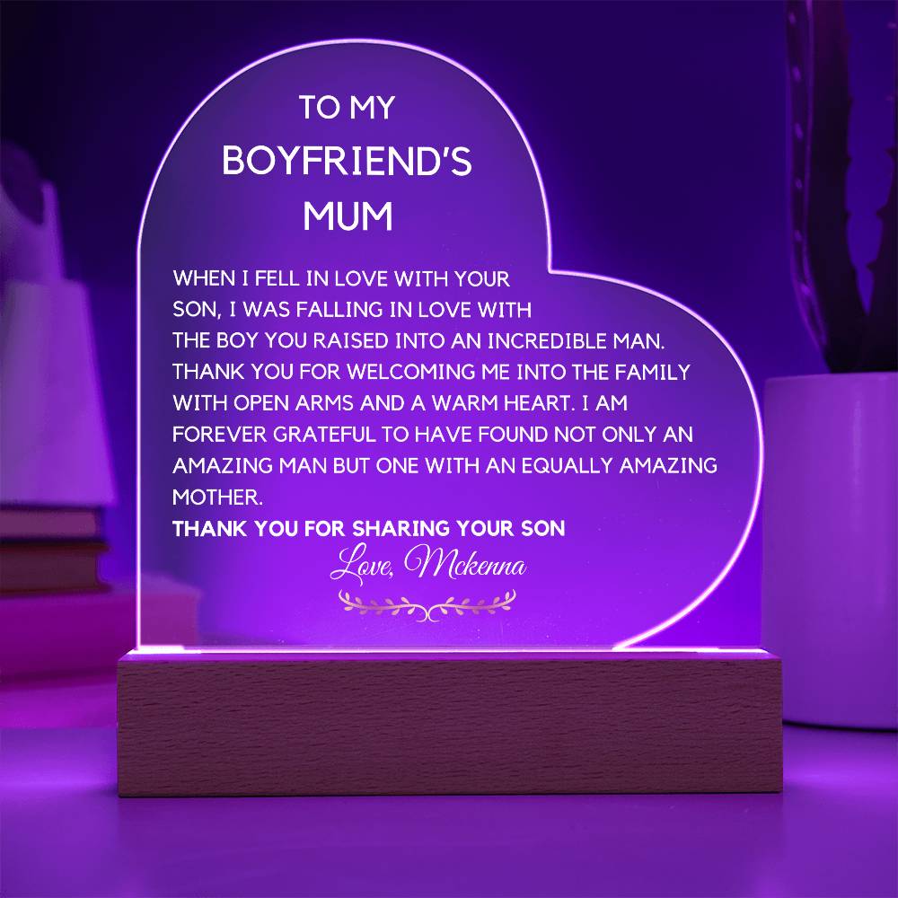 Boyfriend's mum acrylic plaque, Custom Christmas gift for boyfriend's mom, Personalized My boyfriends mother appreciation gifts