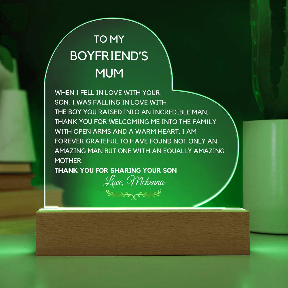 Boyfriend's mum acrylic plaque, Custom Christmas gift for boyfriend's mom, Personalized My boyfriends mother appreciation gifts