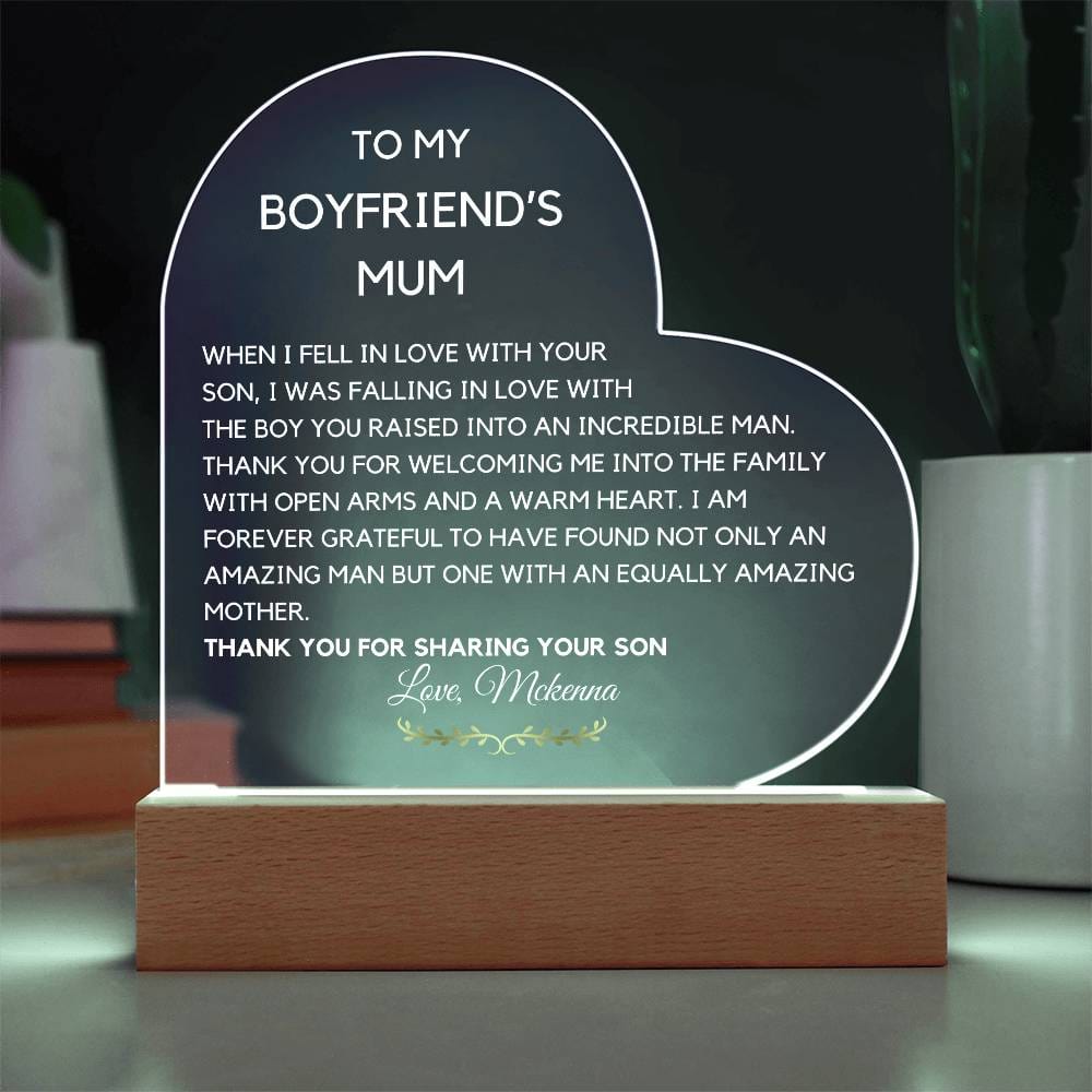 Boyfriend's mum acrylic plaque, Custom Christmas gift for boyfriend's mom, Personalized My boyfriends mother appreciation gifts
