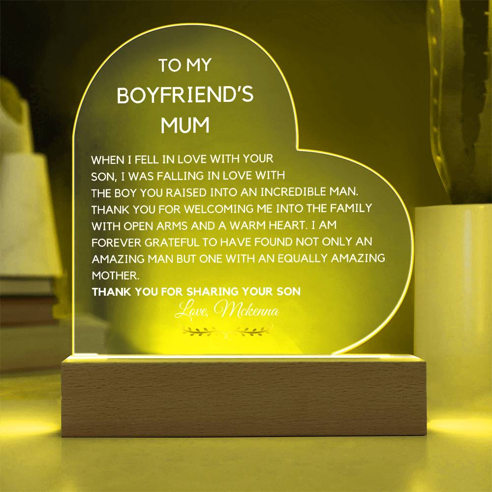 Boyfriend's mum acrylic plaque, Custom Christmas gift for boyfriend's mom, Personalized My boyfriends mother appreciation gifts