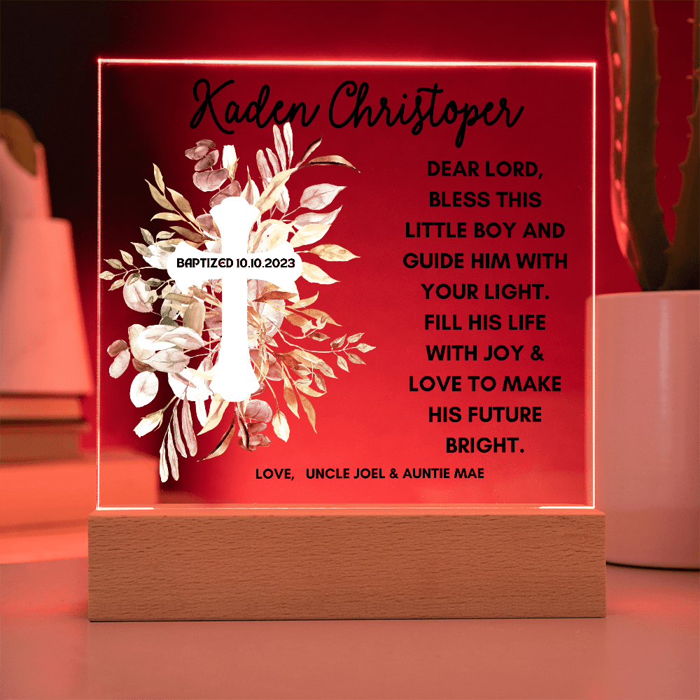 Baptism day gift for boy LED Light Baptism gift for godchild Acrylic Plaque First communion Gift for Godson gift from Godparents