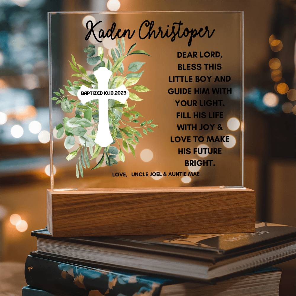 Baptism day gift for boy LED Light Baptism gift for godchild Acrylic Plaque First communion Gift for Godson gift from Godparents