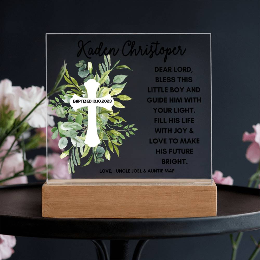 Baptism day gift for boy LED Light Baptism gift for godchild Acrylic Plaque First communion Gift for Godson gift from Godparents