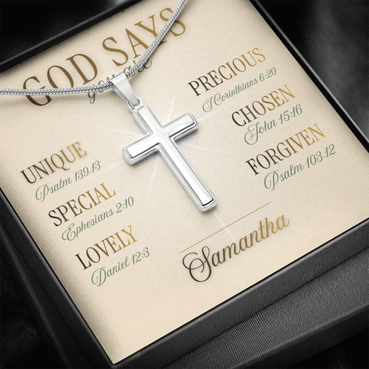 God Says You Are' Cross Necklace – Meaningful Faith Gift for Her with Message Card