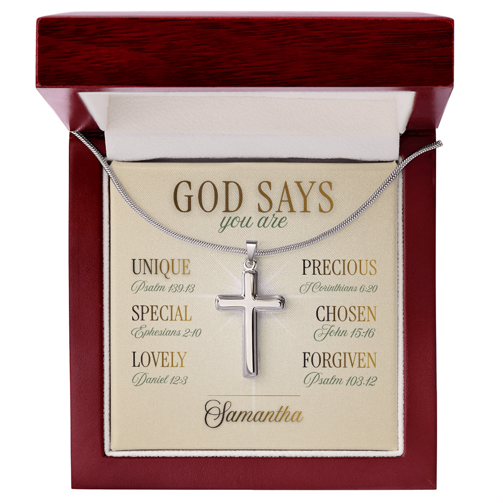 God Says You Are' Cross Necklace – Meaningful Faith Gift for Her with Message Card