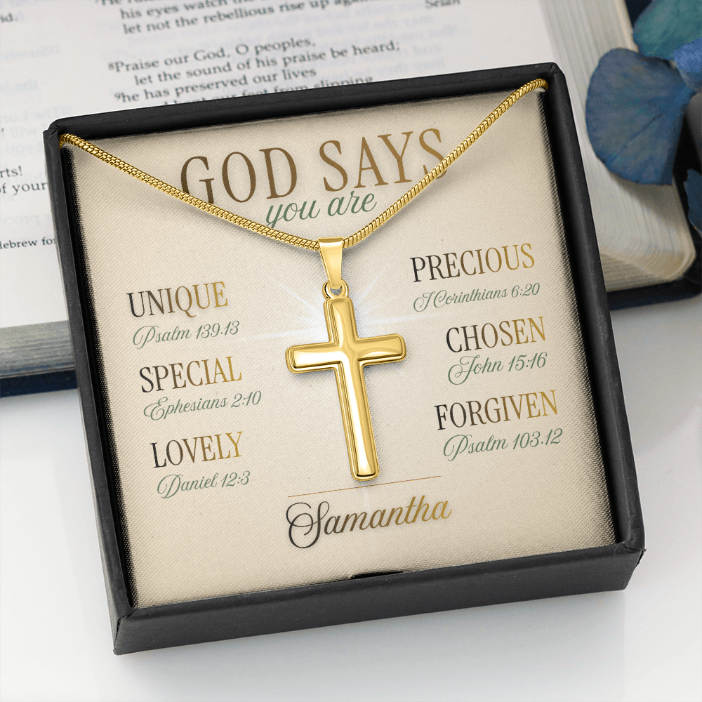 God Says You Are' Cross Necklace – Meaningful Faith Gift for Her with Message Card