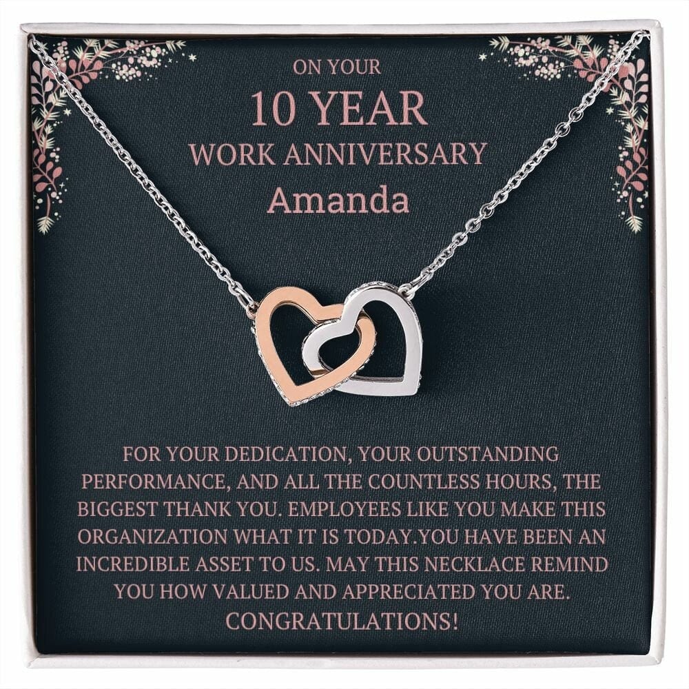 Personalized 10 year Work Anniversary Gift Necklace, 10th anniversary employee gift, 10 year anniversary appreciation gift, Anniversary Gift