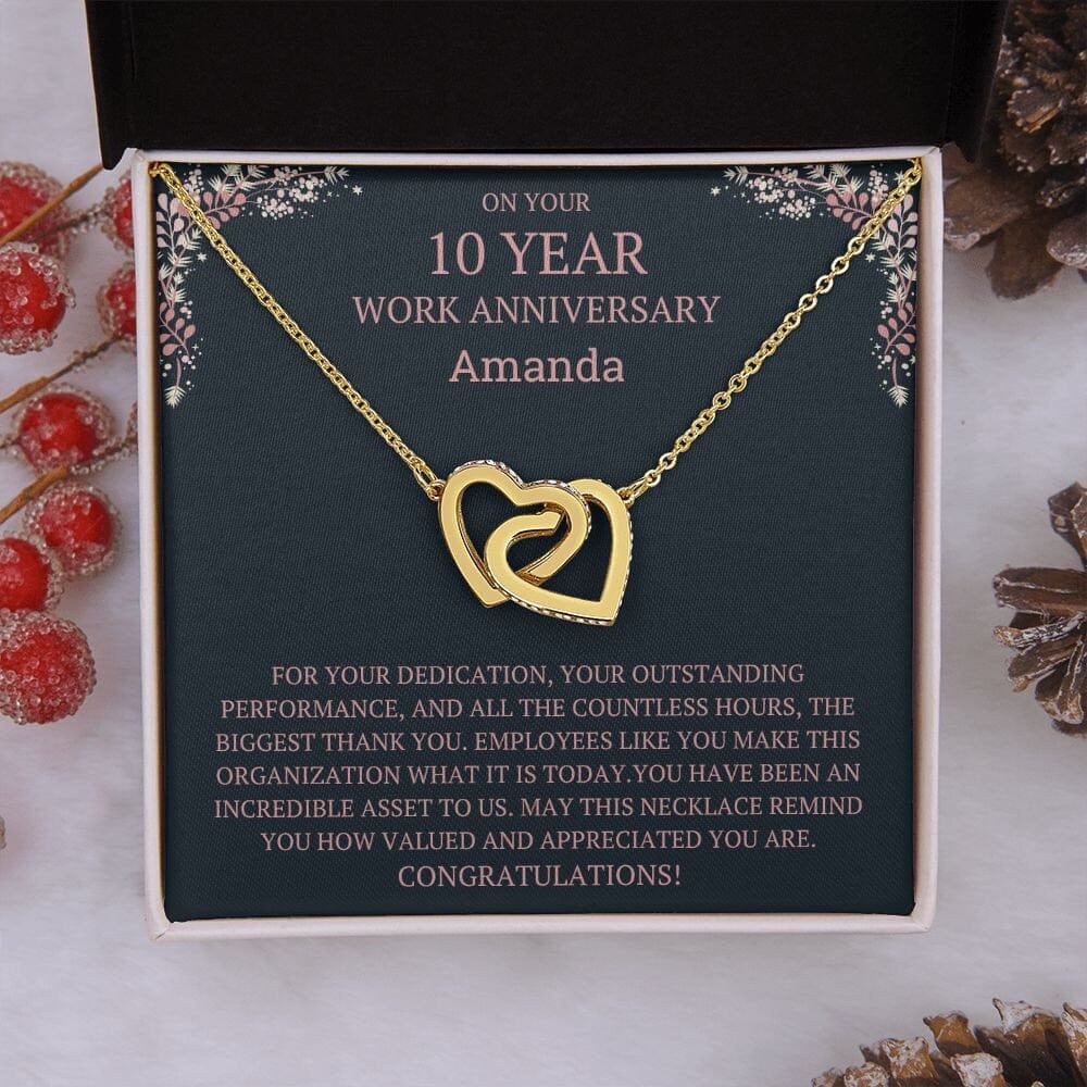 Personalized 10 year Work Anniversary Gift Necklace, 10th anniversary employee gift, 10 year anniversary appreciation gift, Anniversary Gift