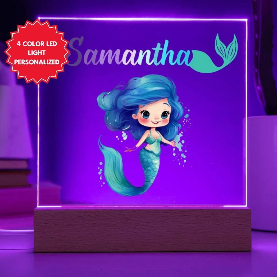 Mermaid Kids Personalized Acrylic Night Light,Perfect Birthday Gift for Girls,Custom Name  Led Kids Bedroom Decor, Ocean theme nursery decor