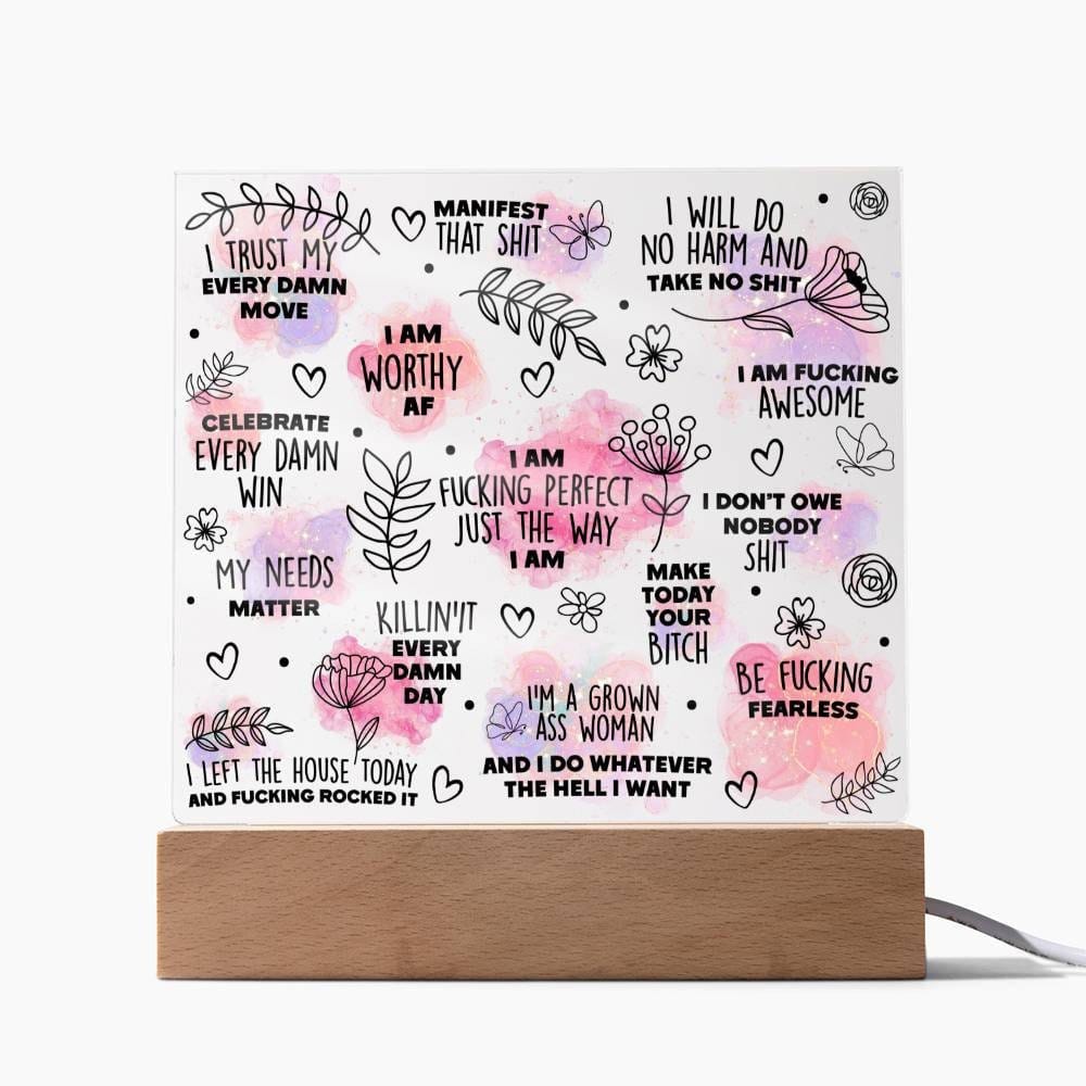 Swear affirmations Daily Reminder Plaque, Positive Affirmation, Motivational Message Mental Awareness Room Decor Gift for Her Nightlight LED