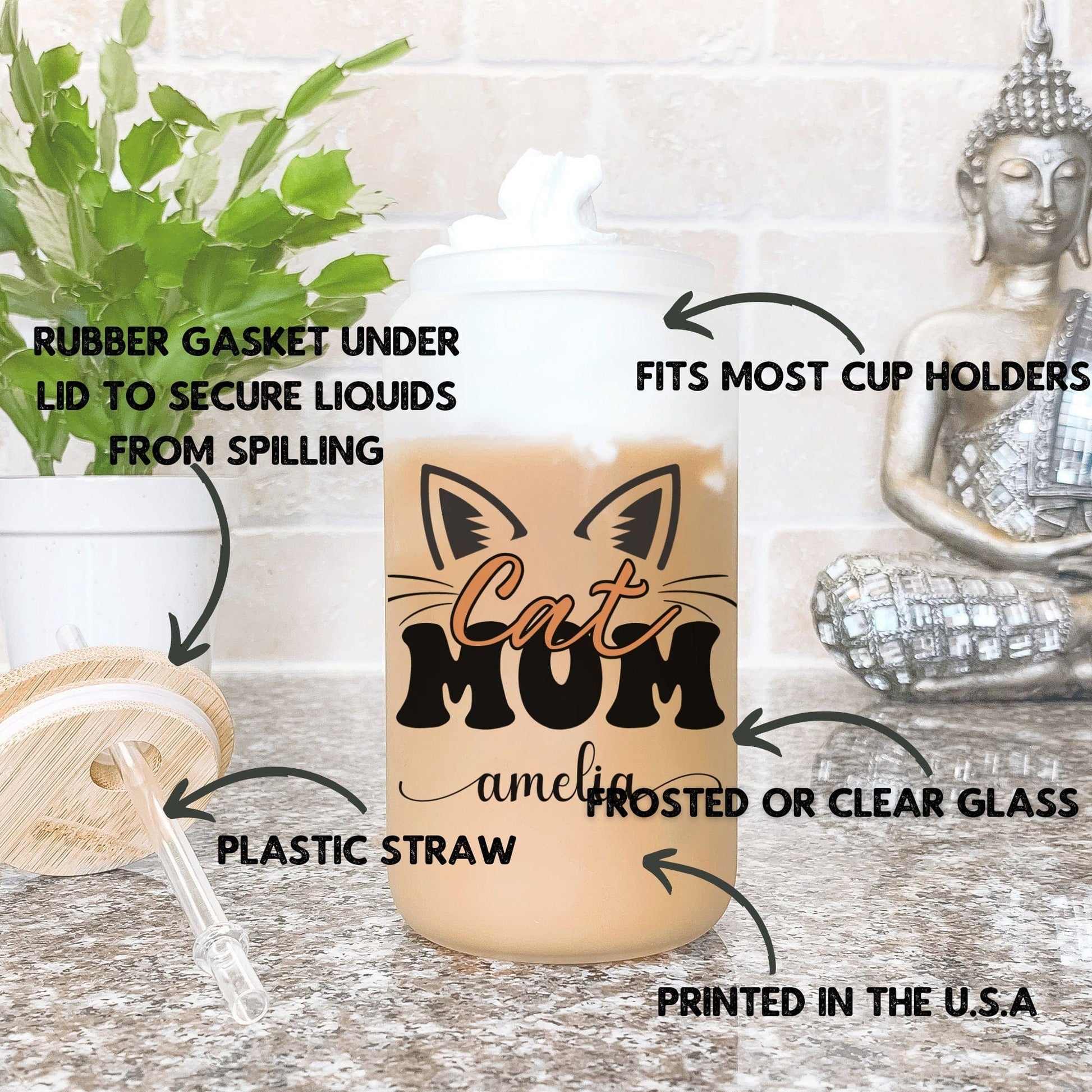 Custom Dog Mom Beer can glass with bamboo Lid Dog Mom Glass mug Cat Mom Iced Coffee Cup Dog Lover Gift Cat Lover Gift Dog New Dog New Pet