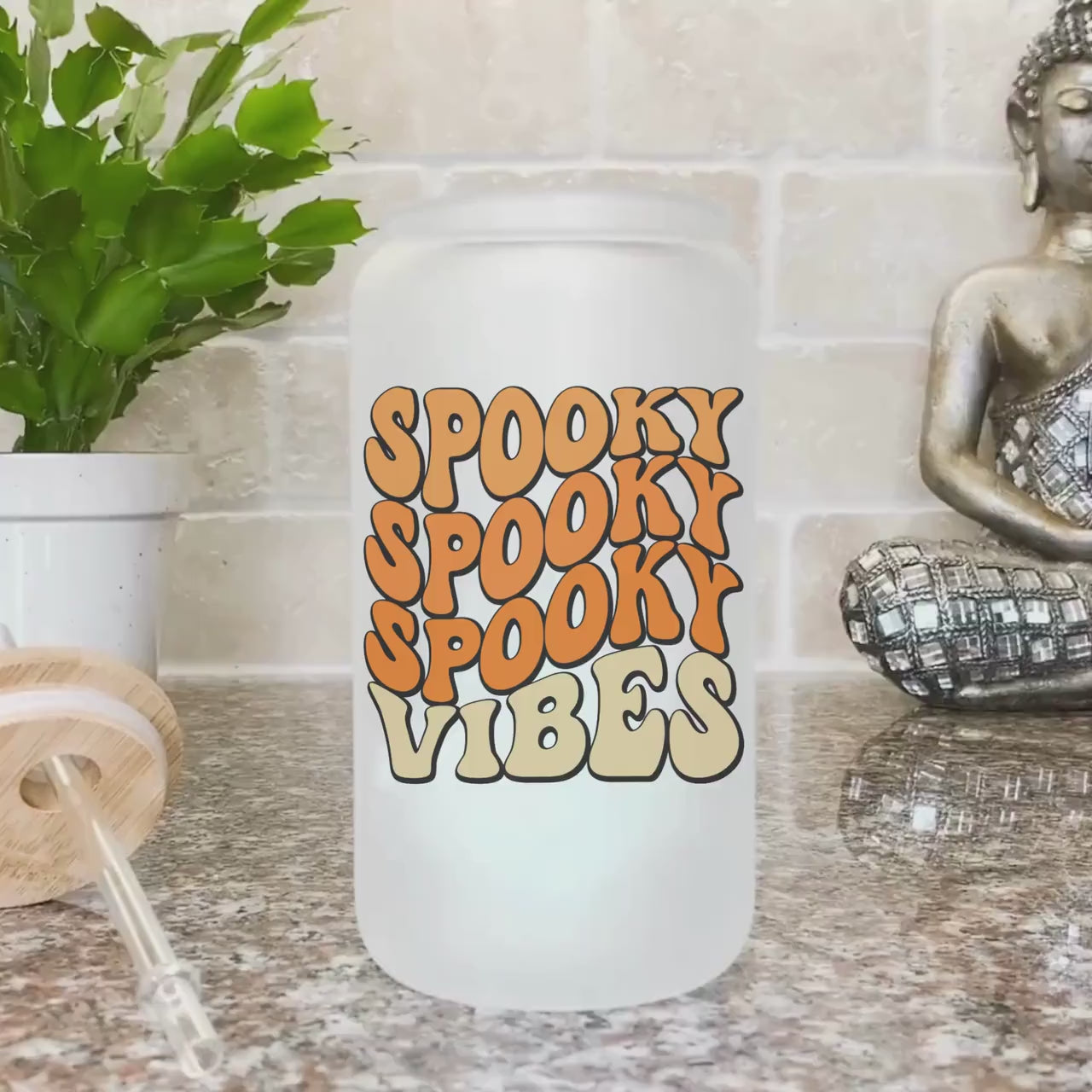 Spooky Vibes Halloween Frosted Iced Coffee Cup Cute Retro Halloween Tumbler with Straw Fall Vibes 16oz beer Glass Can Tumbler Gift for women