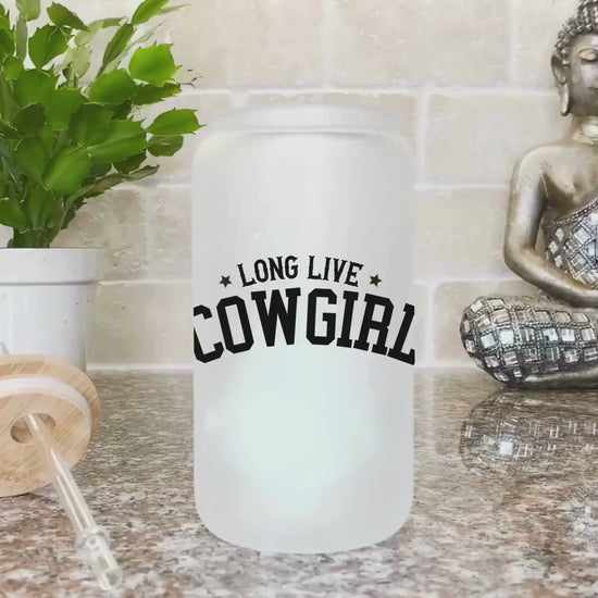 Country concert Frosted Iced Coffee Cup Long Live Cowgirls Frosted Tumbler with Straw Western Rodeo cowgirl Desert Vintage style beer Glass