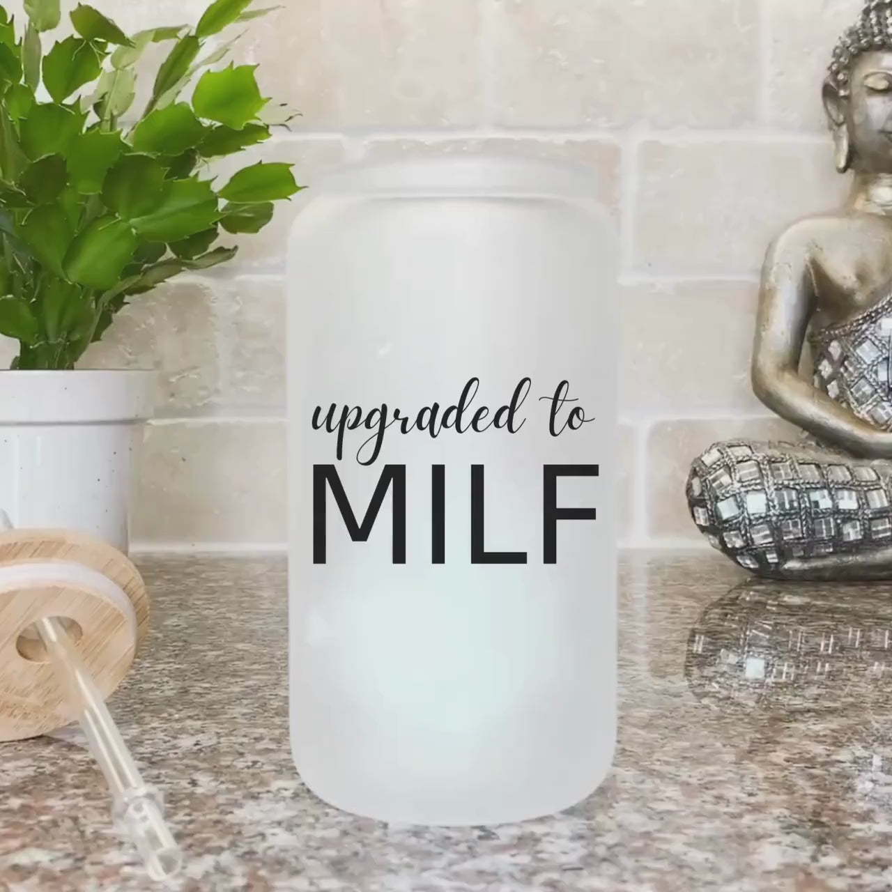 Upgraded to MILF Iced Coffee Cup Expecting Mom Coffee Tumbler New Mom Glass Can First Time mom Pregnancy Gifts Baby Mom to be Shower Gift