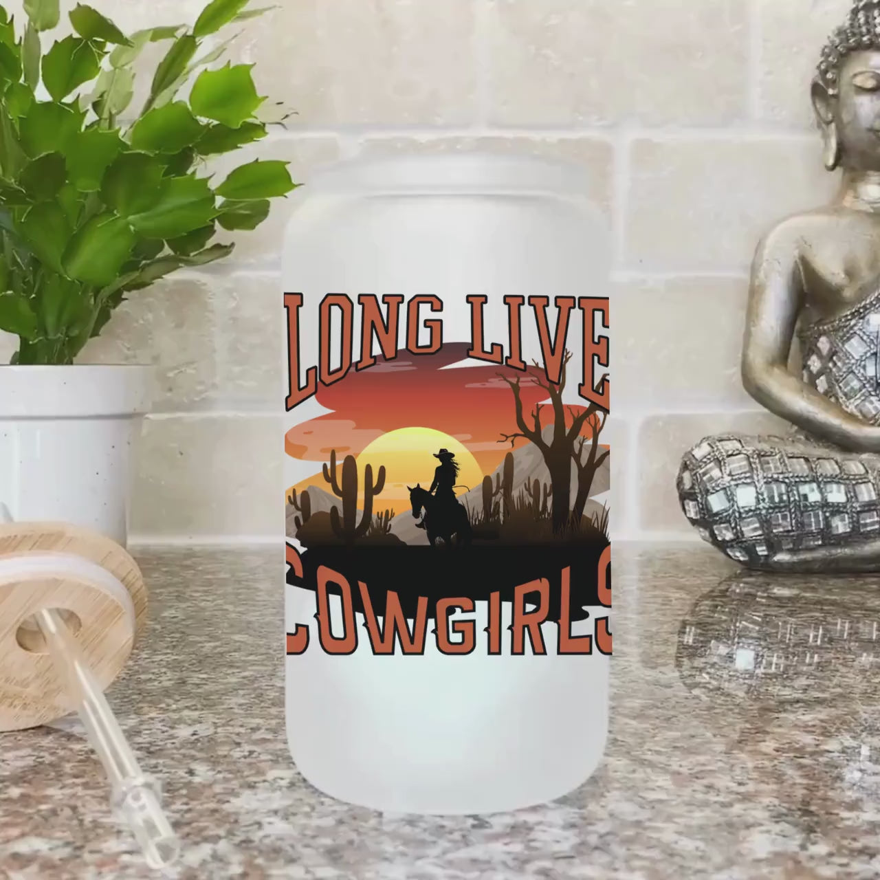 Country concert Frosted Iced Coffee Cup Long Live Cowgirls Frosted Tumbler with Straw Western Rodeo cowgirl Desert Vintage style beer Glass