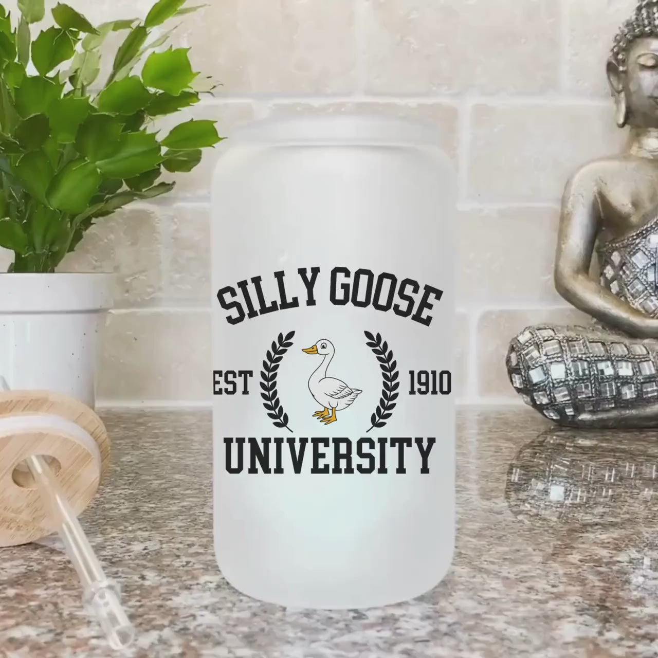 Silly Goose University Iced Coffee Cup Goose Bumps Frosted Coffee Tumbler with straw Funny Goose Beer Can Funny gift Fist bump Glass Tumbler