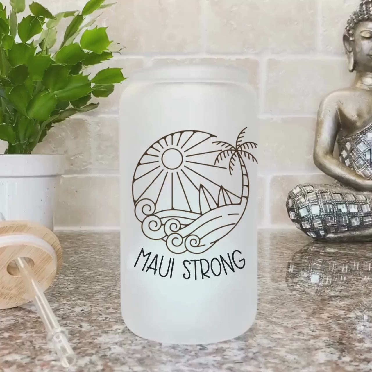 Lahaina Maui Strong Frosted Iced Coffee Cup Support for Maui Tumbler with Straw Elementary Teacher Glass Can Tumbler Lahaina Strong Cup