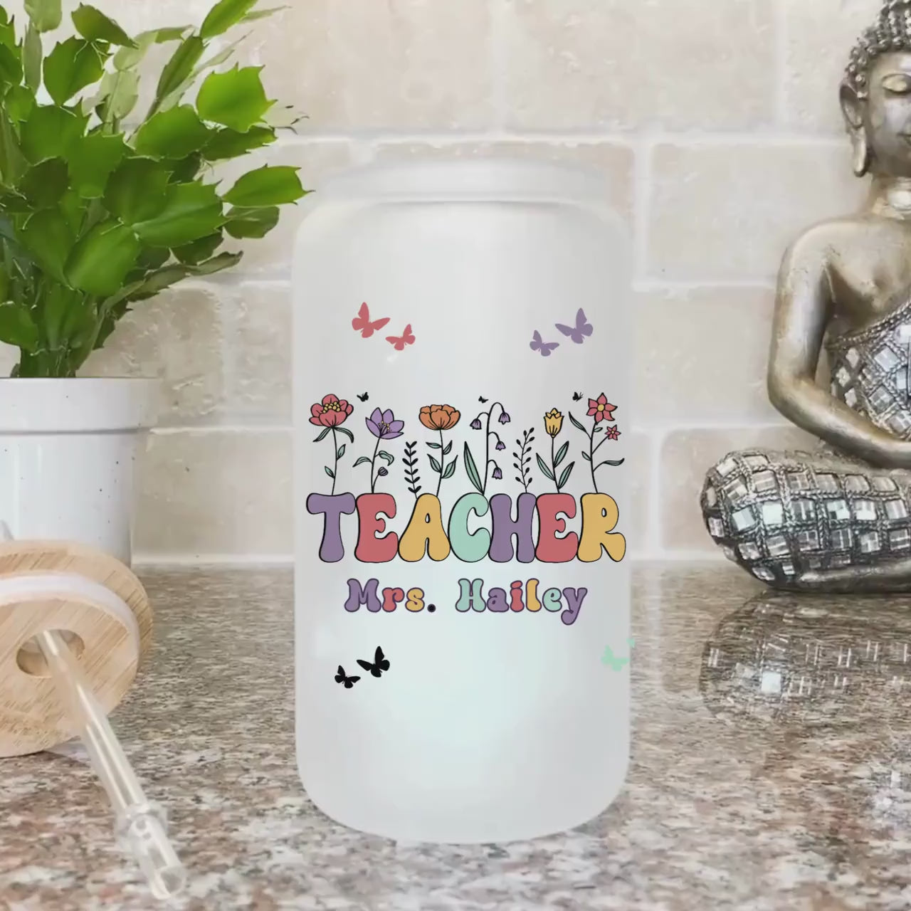 Teacher Custom Frosted Iced Coffee Cup Personalized Teacher Gift Tumbler with Straw Elementary Teacher Glass Can Tumbler New Teacher Cup