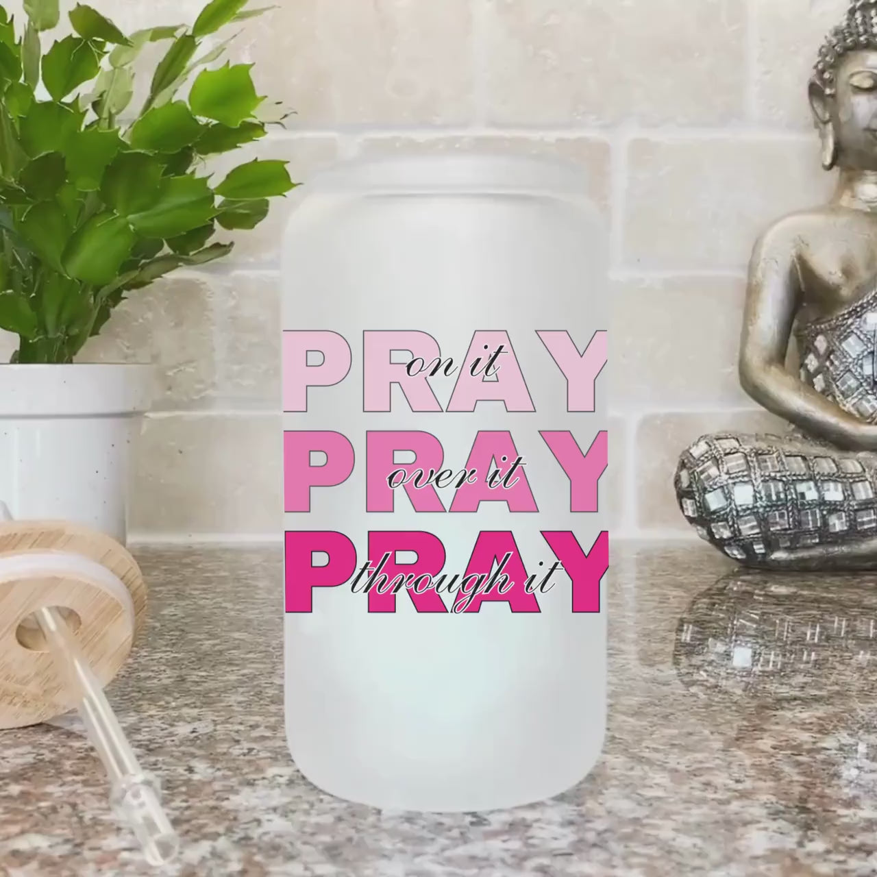 Pray on it Christian Iced Coffee Tumbler Religious Frosted Cup Faith Cup Prayer Tumbler with Straw Pray Through it Inspirational Glass Coffe