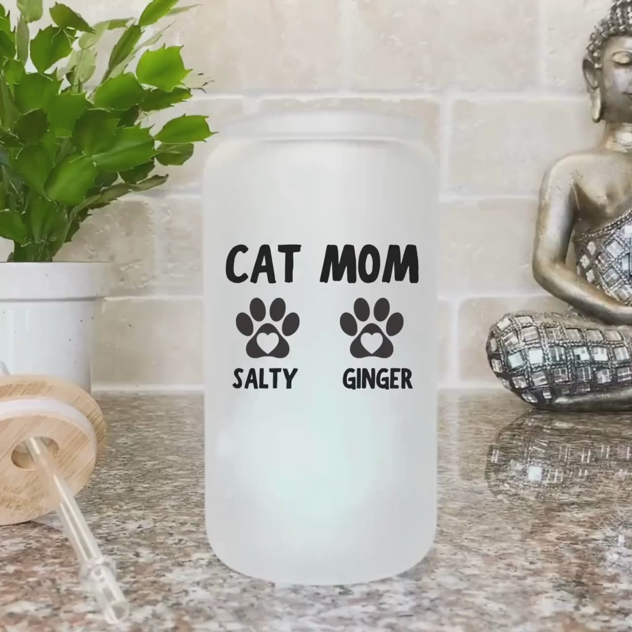 Custom Dog Mom Beer can glass with bamboo Lid Dog Mom Glass mug Cat Mom Iced Coffee Cup Dog Lover Gift Cat Lover Gift Dog New Dog New Pet
