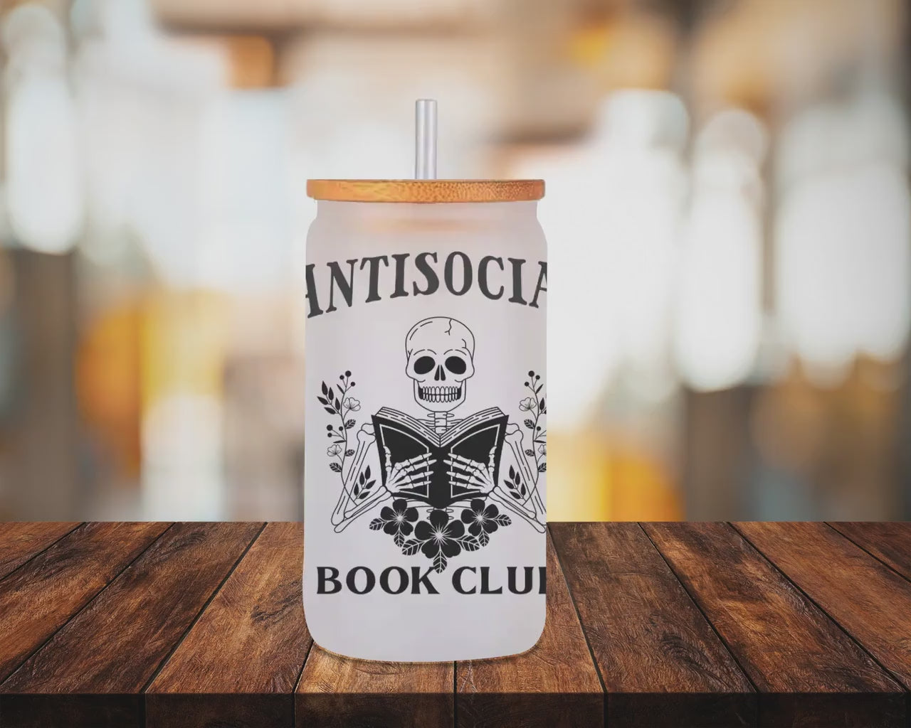 Anti Social Book Club Iced Coffee Cup Booktrovert Frosted Tumblers Bookish Gift Book Lover gift Tumbler & straw Gift Funny Reading Glass Can