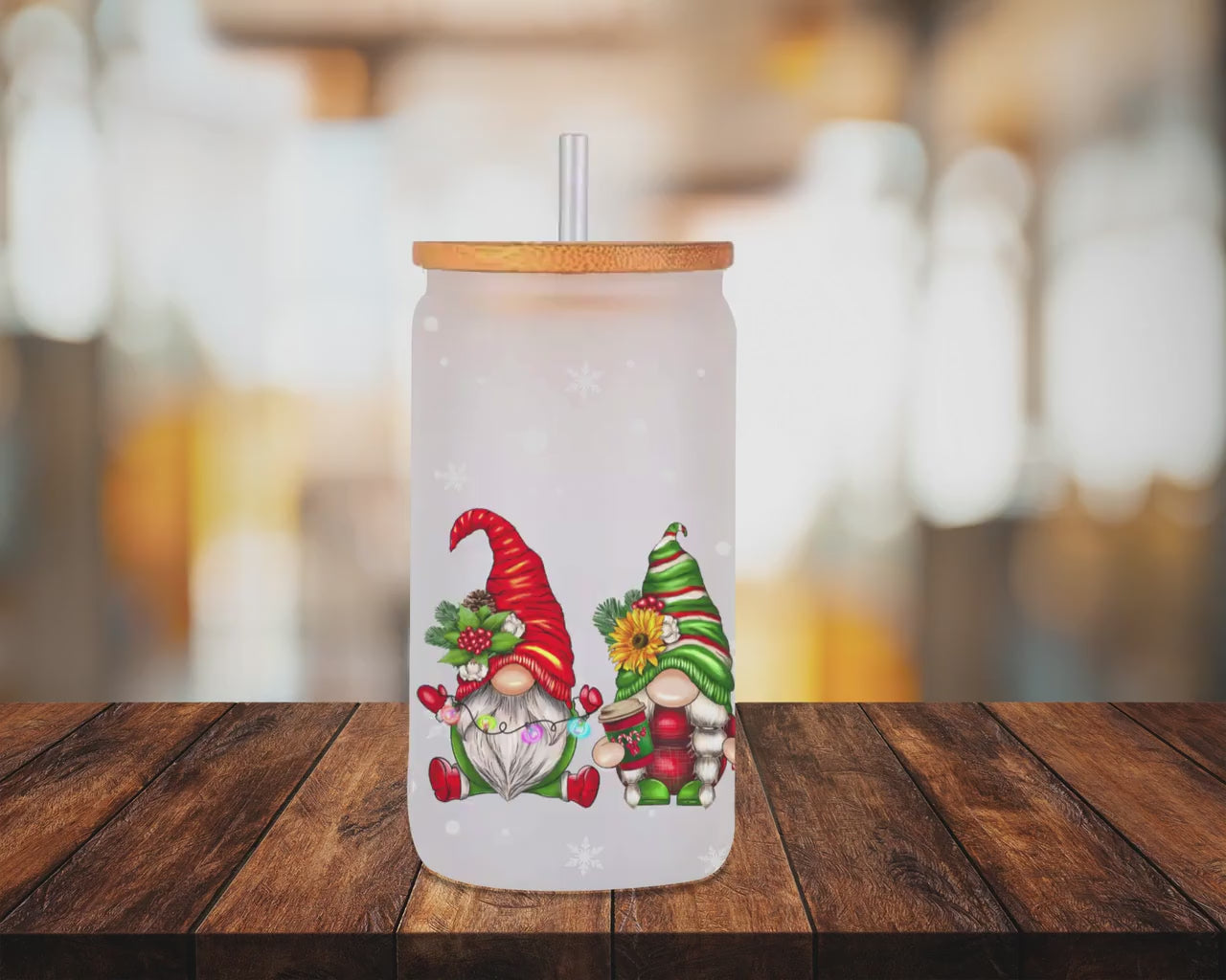 Christmas Gnomes Iced Coffee Cup Xmas Frosted Tumblers Christmas party Beer Glass gift Tumbler & straw Christmas Vacation Tumbler