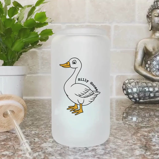 Silly Goose Iced Coffee Cup Goose Bumps Frosted Coffee Tumbler with straw Funny Goose Beer Can Funny gifts Fist bump Glass Tumbler