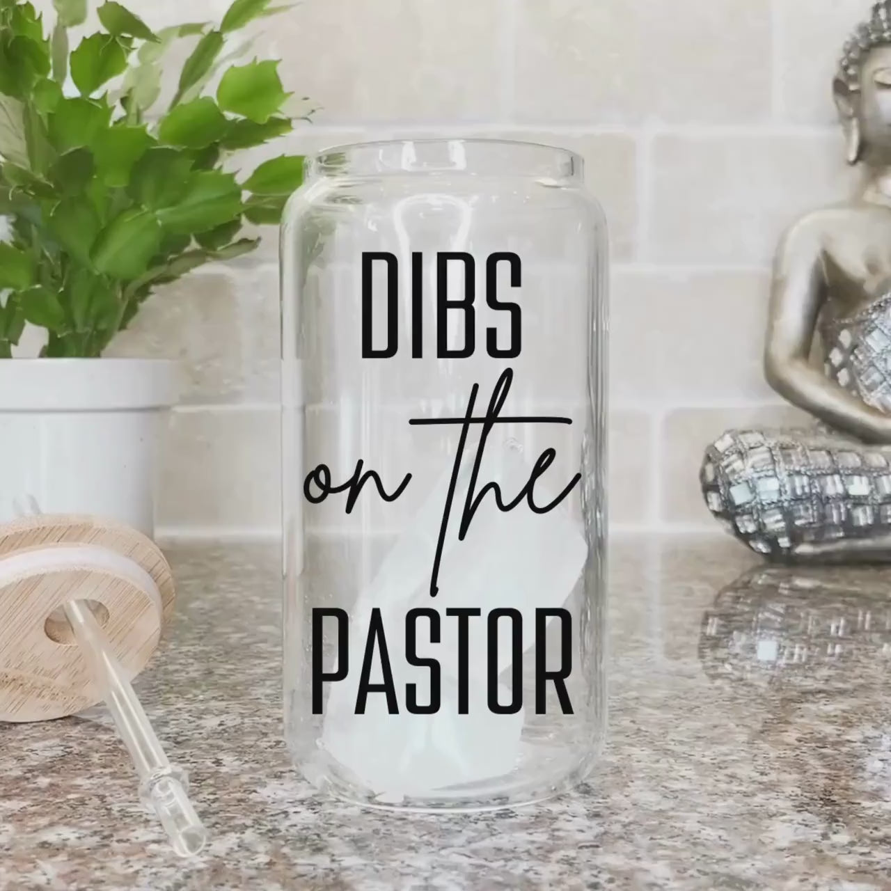 Dibs on the pastor Iced Coffee Cup Personalized Preacher Coffee Frosted Tumbler Pastors wife Glass Tumbler with straw Preacher's Wife gifts